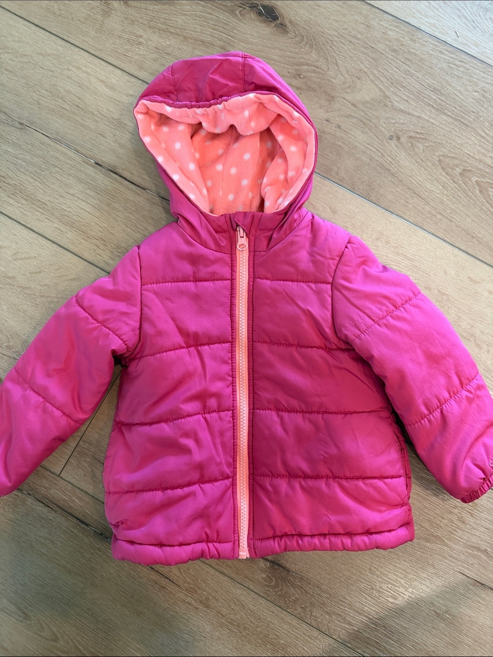 Carter's Hot Pink Hooded Puffer Jacket with Polka Dot Lining